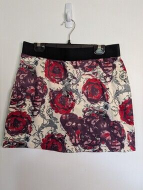 Floral Print Mini Skirt with Black Waistband